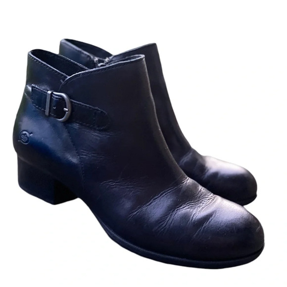 Born Women's Phobos Black Leather Ankle-High Leather Heel Boot Sz 6 - Picture 1 of 10